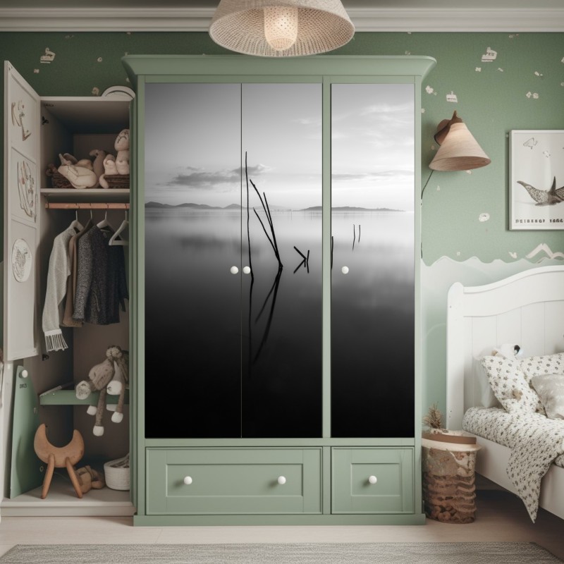 Naklejka na szafę żywy wzór hibiskusa w stylu retro – Wallissimo®