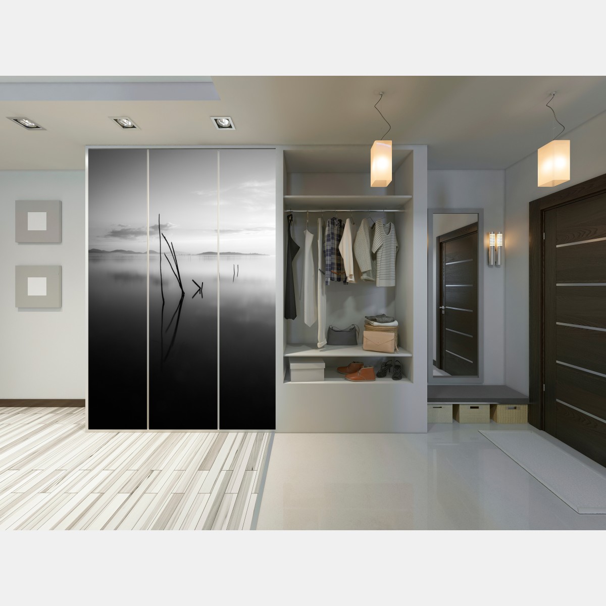 Naklejka na szafę spokojne monochromatyczne jezioro z odbiciami – Wallissimo® Naklejka na szafę spokojne monochromatyczne jezioro z odbiciami – Wallissimo®