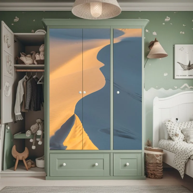 Naklejka na szafę złote tropikalne liście na beżowym tle – Wallissimo®