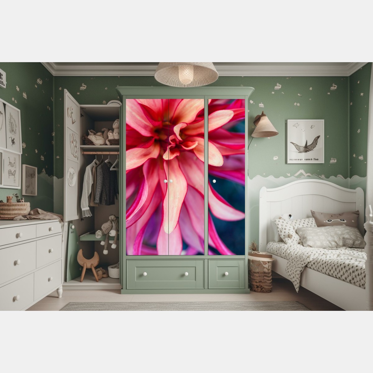 Naklejka na szafę żywe różowe makro kwiatu – Wallissimo® Naklejka na szafę żywe różowe makro kwiatu – Wallissimo®