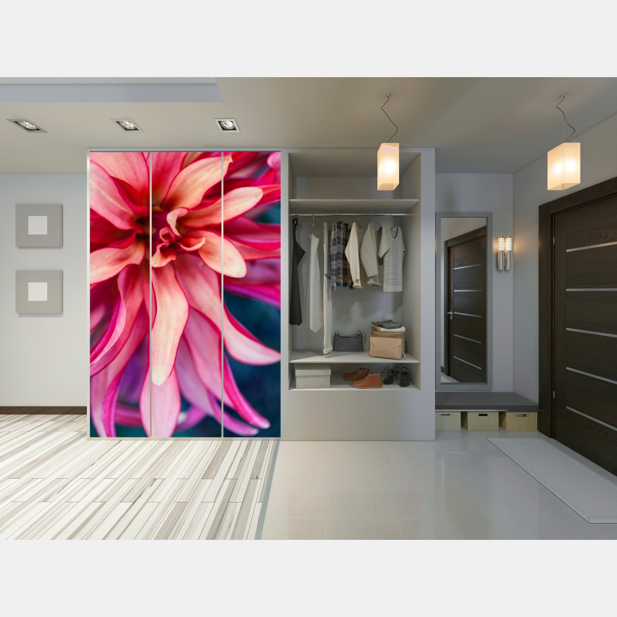 Naklejka na szafę żywe różowe makro kwiatu – Wallissimo® Naklejka na szafę żywe różowe makro kwiatu – Wallissimo®