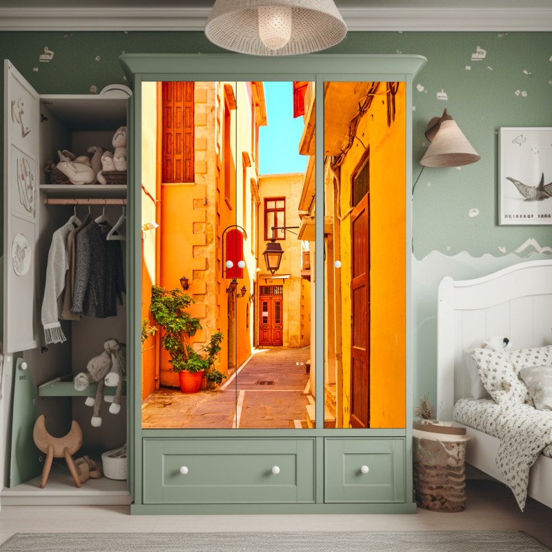 Naklejka na szafę vintage tropikalny wzór z liśćmi – Wallissimo®