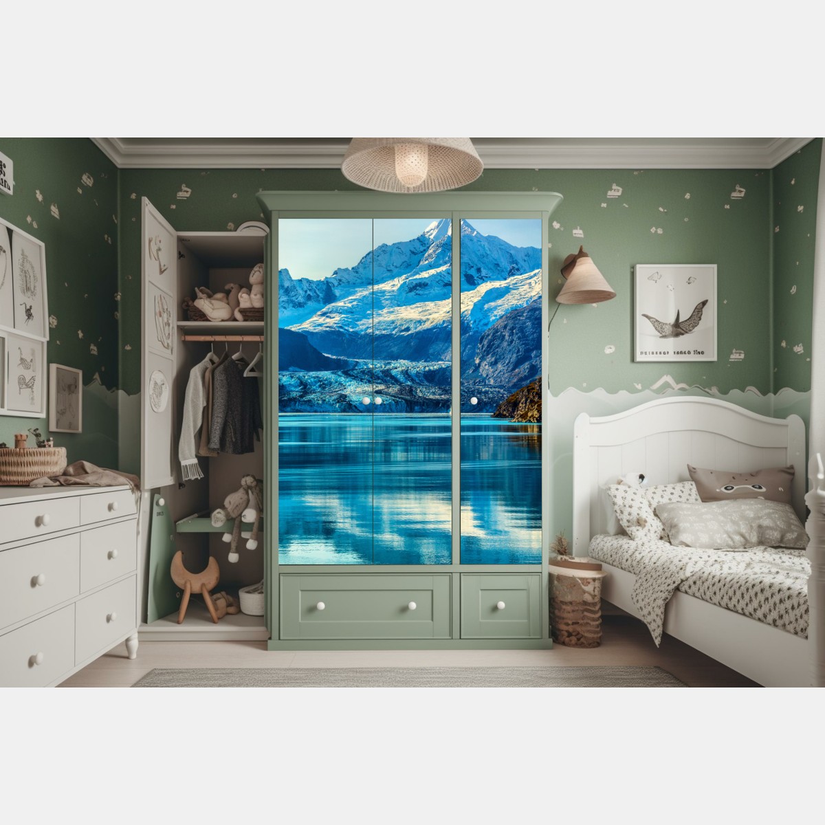 Naklejka na szafę majestatyczny alpejski lodowiec w odbiciu – Wallissimo® Naklejka na szafę majestatyczny alpejski lodowiec w odbiciu – Wallissimo®