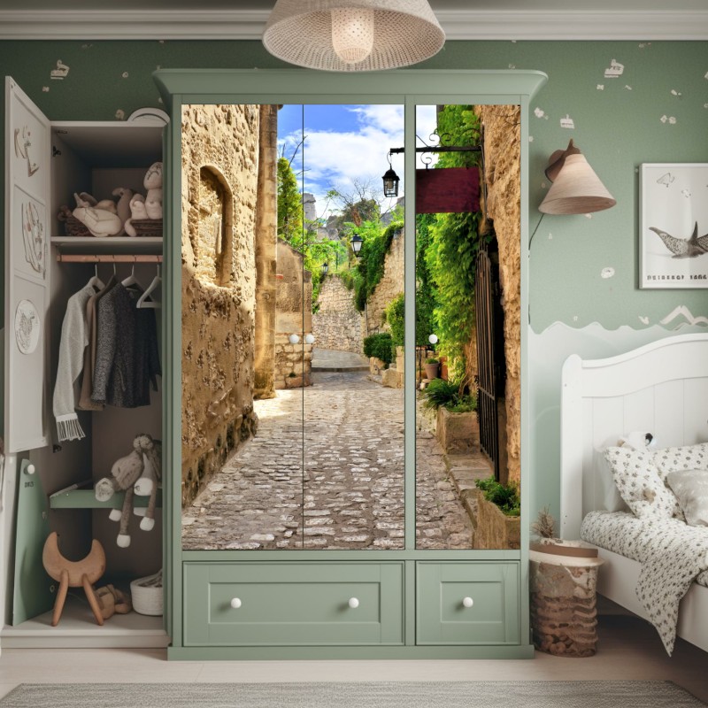 Naklejka na szafę niebieski kwiatowy wzór toile – Wallissimo®