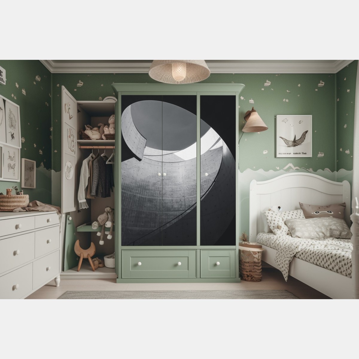 Naklejka na szafę zakrzywione betonowe schody spiralne – Wallissimo® Naklejka na szafę zakrzywione betonowe schody spiralne – Wallissimo®