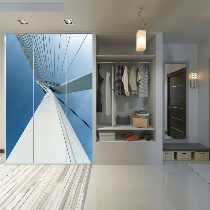 Naklejka na szafę wznoszące się linie: nowoczesny pylon mostu – Wallissimo® Naklejka na szafę wznoszące się linie: nowoczesny pylon mostu – Wallissimo®