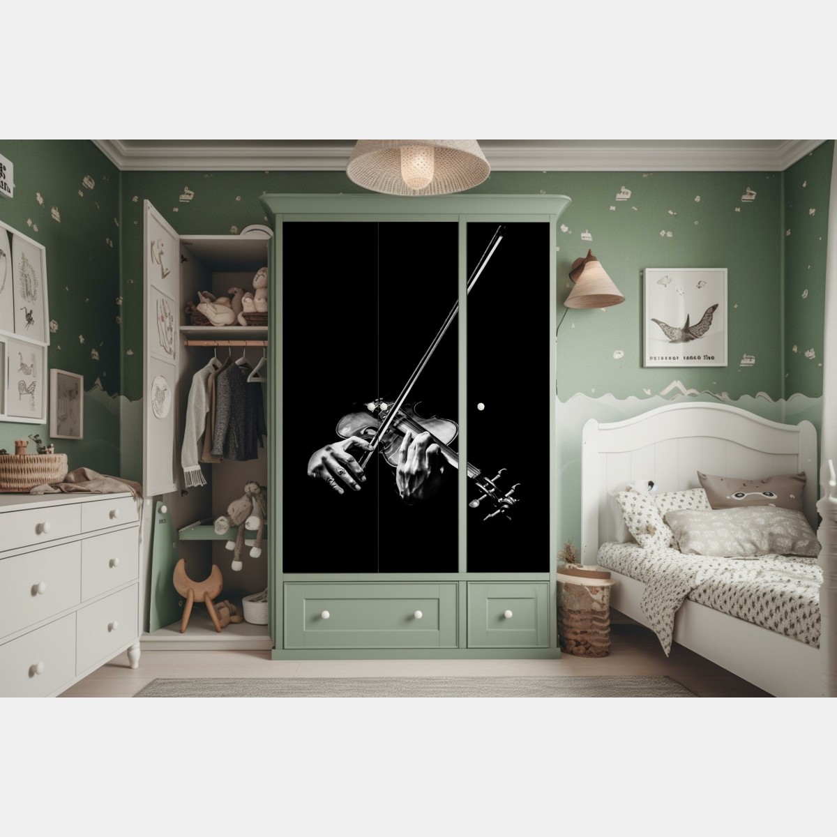 Naklejka na szafę monochromatyczne dłonie skrzypka – Wallissimo® Naklejka na szafę monochromatyczne dłonie skrzypka – Wallissimo®