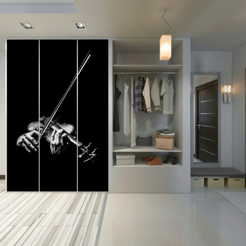 Naklejka na szafę monochromatyczne dłonie skrzypka – Wallissimo® Naklejka na szafę monochromatyczne dłonie skrzypka – Wallissimo®