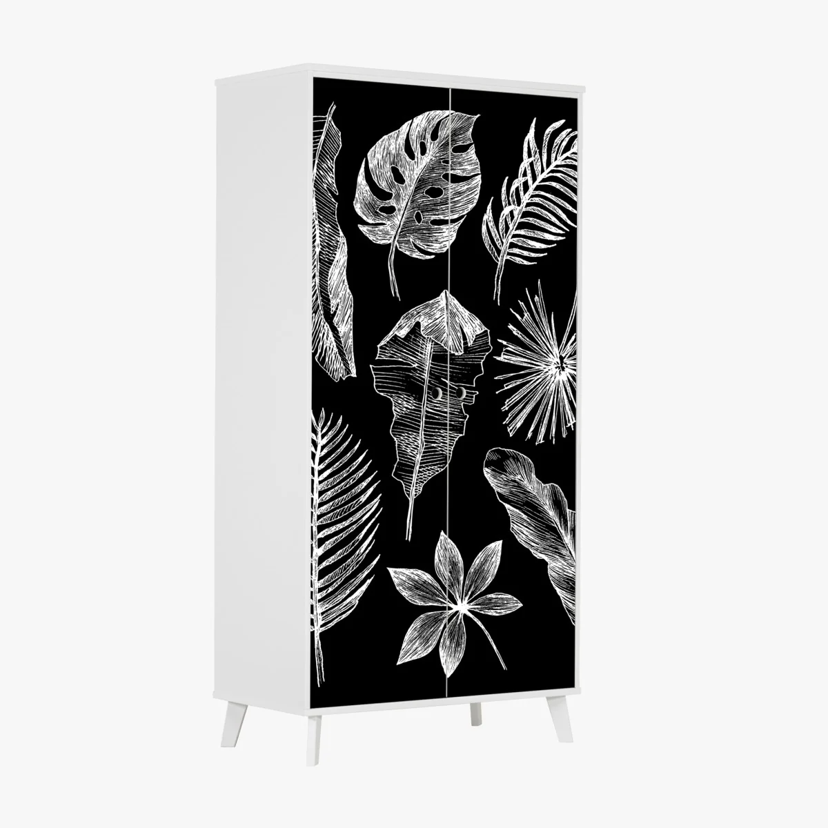 Naklejka na szafę monochromatyczna kompozycja liści – Wallissimo® Naklejka na szafę monochromatyczna kompozycja liści – Wallissimo®