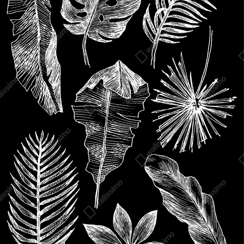 Naklejka na szafę monochromatyczna kompozycja liści – Wallissimo® Naklejka na szafę monochromatyczna kompozycja liści – Wallissimo®