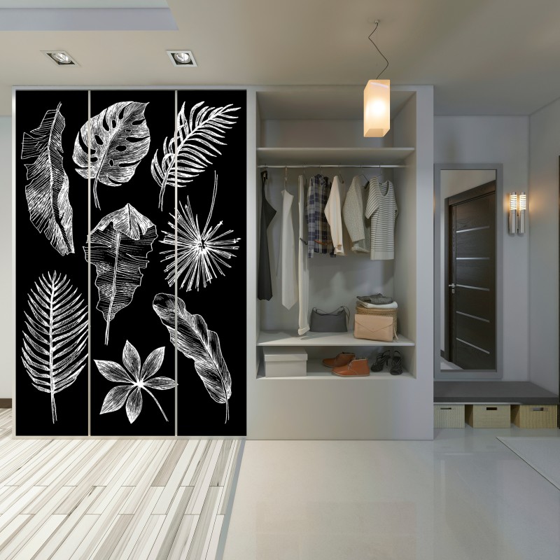 Naklejka na szafę monochromatyczna kompozycja liści – Wallissimo® Naklejka na szafę monochromatyczna kompozycja liści – Wallissimo®