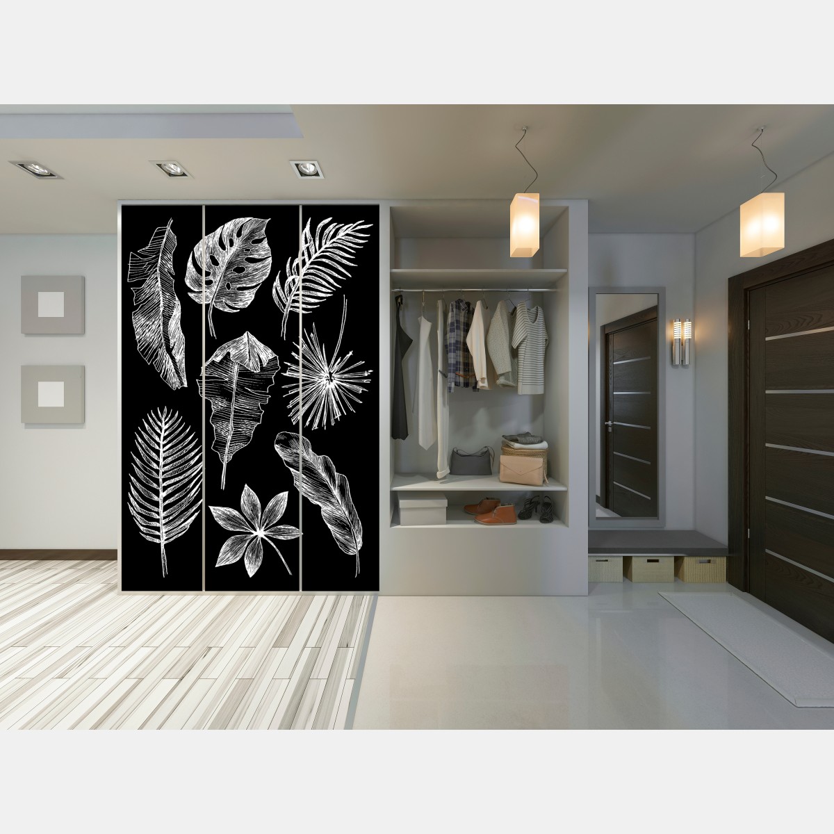 Naklejka na szafę monochromatyczna kompozycja liści – Wallissimo® Naklejka na szafę monochromatyczna kompozycja liści – Wallissimo®