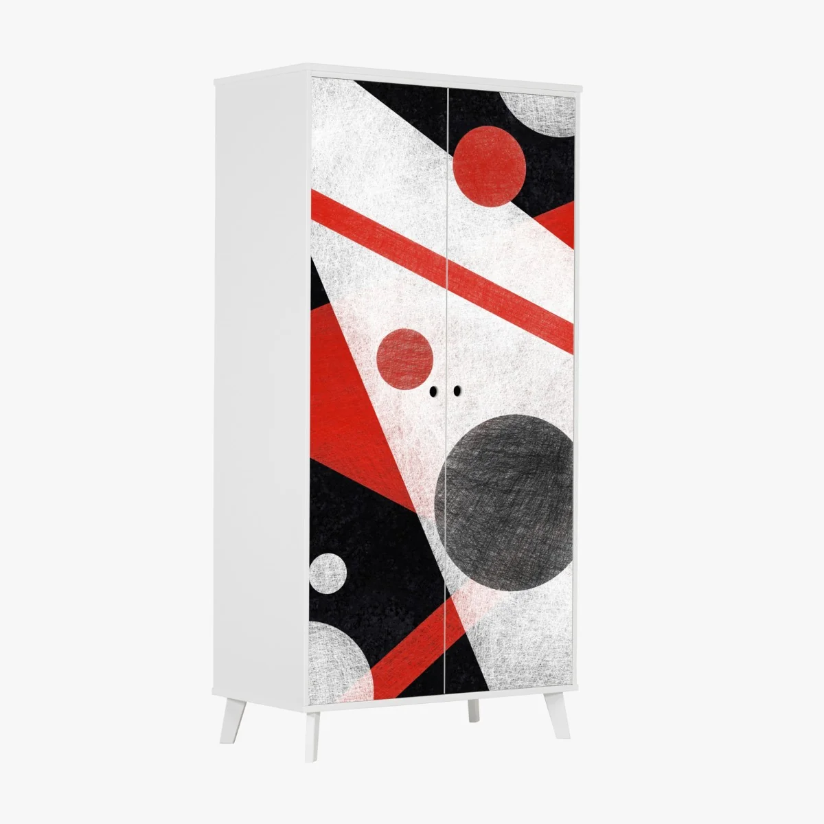 Naklejka na szafę geometryczna abstrakcja w czerwieni i czerni – Wallissimo® Naklejka na szafę geometryczna abstrakcja w czerwieni i czerni – Wallissimo®