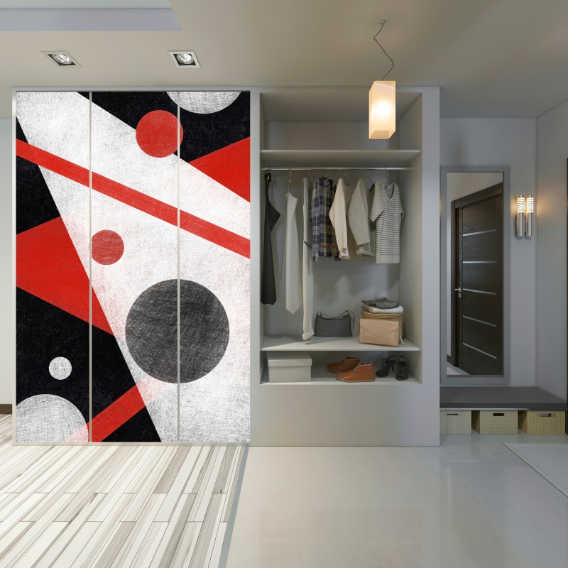 Naklejka na szafę geometryczna abstrakcja w czerwieni i czerni – Wallissimo® Naklejka na szafę geometryczna abstrakcja w czerwieni i czerni – Wallissimo®