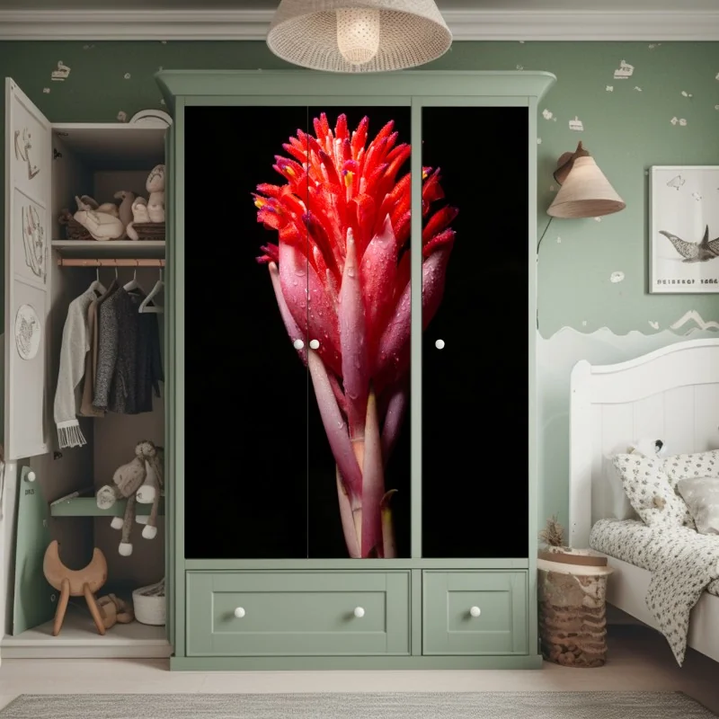 Naklejka na szafę intensywny różowy kwiat na czarnym tle – Wallissimo® Naklejka na szafę intensywny różowy kwiat na czarnym tle – Wallissimo®