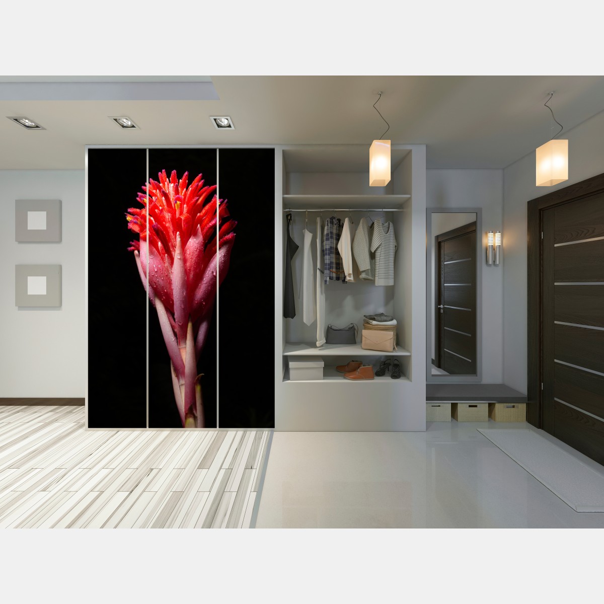 Naklejka na szafę intensywny różowy kwiat na czarnym tle – Wallissimo® Naklejka na szafę intensywny różowy kwiat na czarnym tle – Wallissimo®