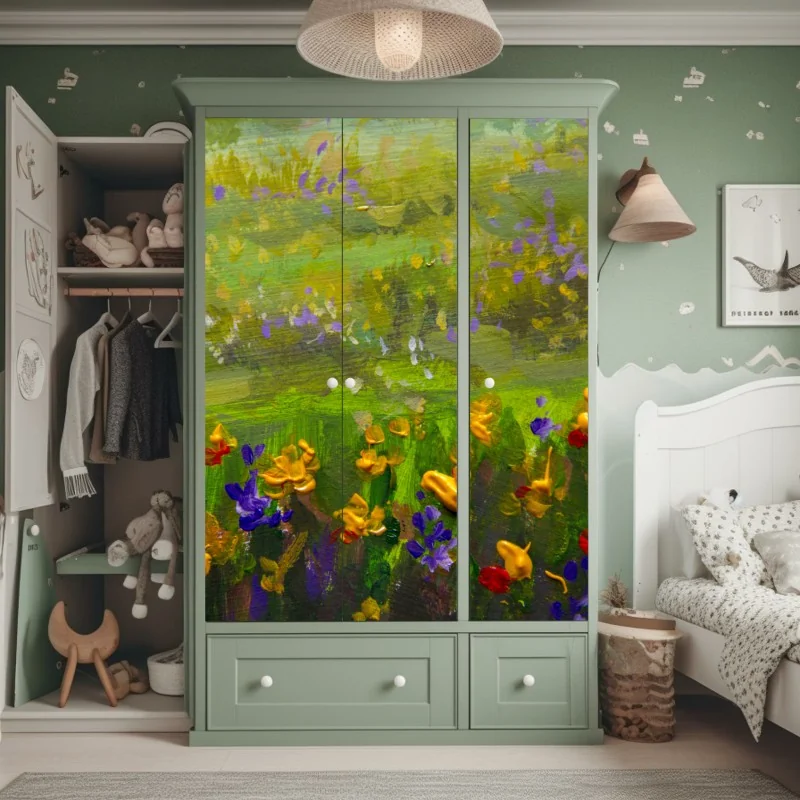 Naklejka na szafę żywa łąka obraz olejny zbliżenie – Wallissimo® Naklejka na szafę żywa łąka obraz olejny zbliżenie – Wallissimo®