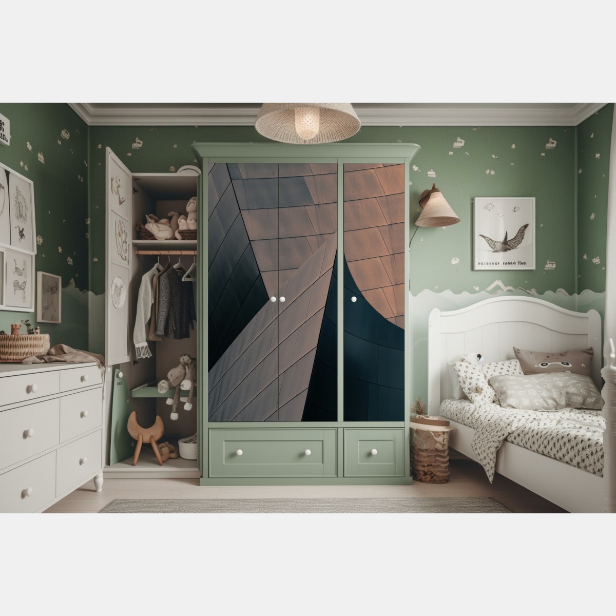 Naklejka na szafę geometryczne formy architektoniczne w metalu – Wallissimo® Naklejka na szafę geometryczne formy architektoniczne w metalu – Wallissimo®