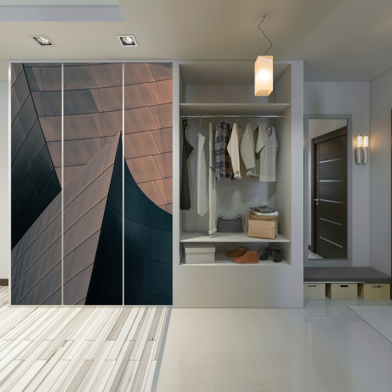 Naklejka na szafę geometryczne formy architektoniczne w metalu – Wallissimo® Naklejka na szafę geometryczne formy architektoniczne w metalu – Wallissimo®