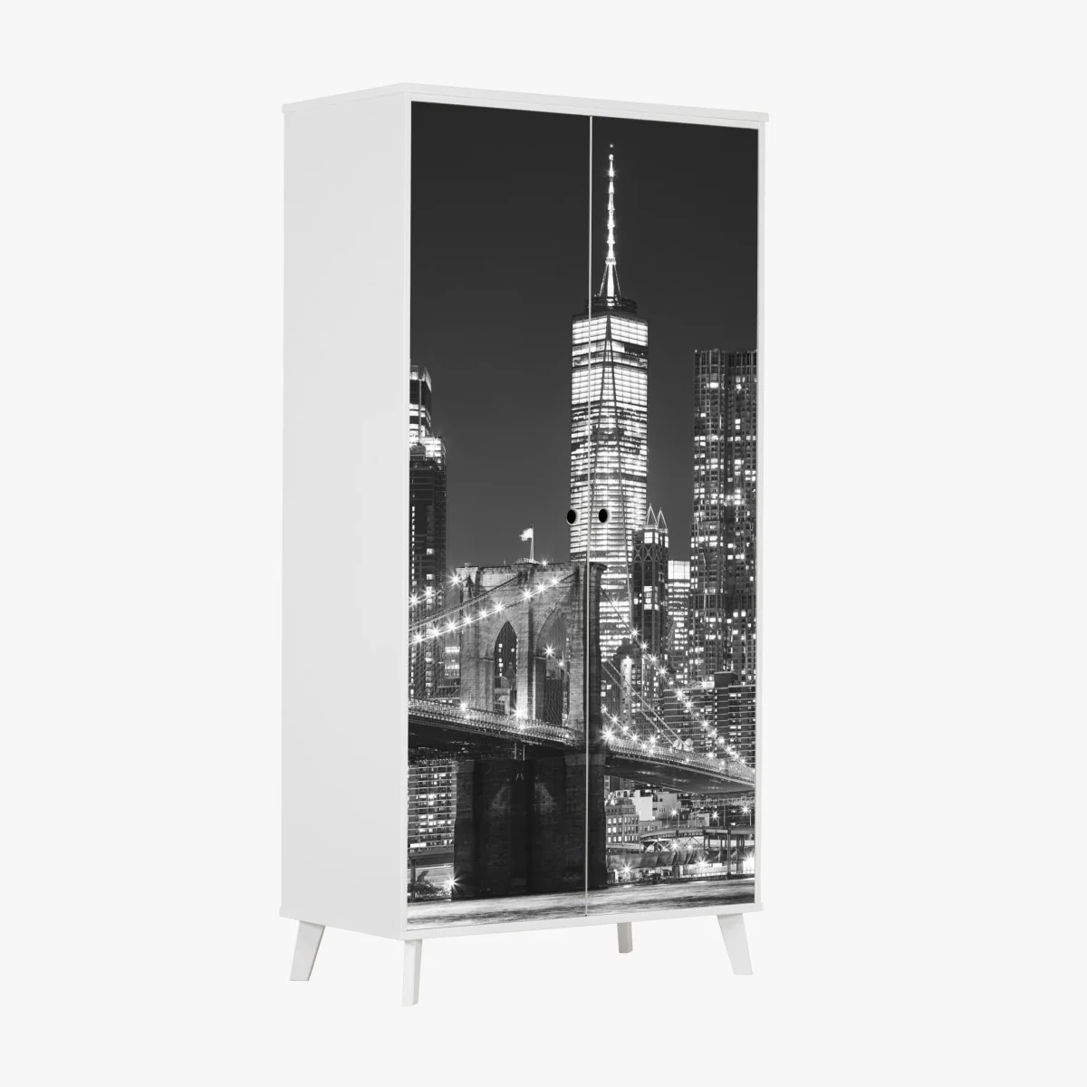 Naklejka na szafę most Brooklyński i panorama Manhattanu nocą – Wallissimo® Naklejka na szafę most Brooklyński i panorama Manhattanu nocą – Wallissimo®