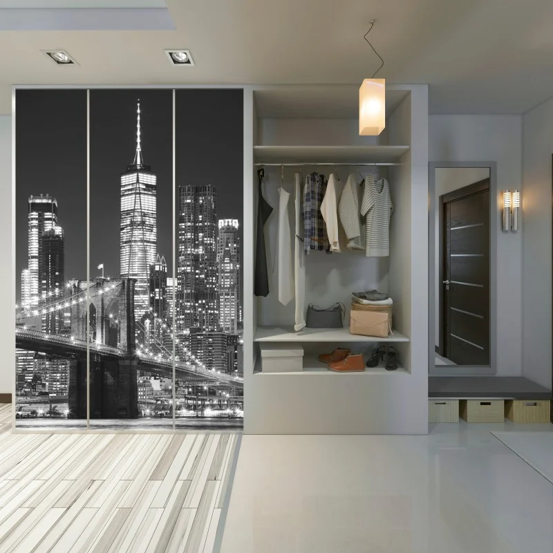 Naklejka na szafę most Brooklyński i panorama Manhattanu nocą – Wallissimo® Naklejka na szafę most Brooklyński i panorama Manhattanu nocą – Wallissimo®