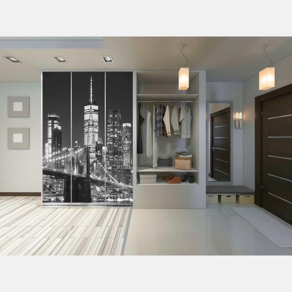 Naklejka na szafę most Brooklyński i panorama Manhattanu nocą – Wallissimo® Naklejka na szafę most Brooklyński i panorama Manhattanu nocą – Wallissimo®