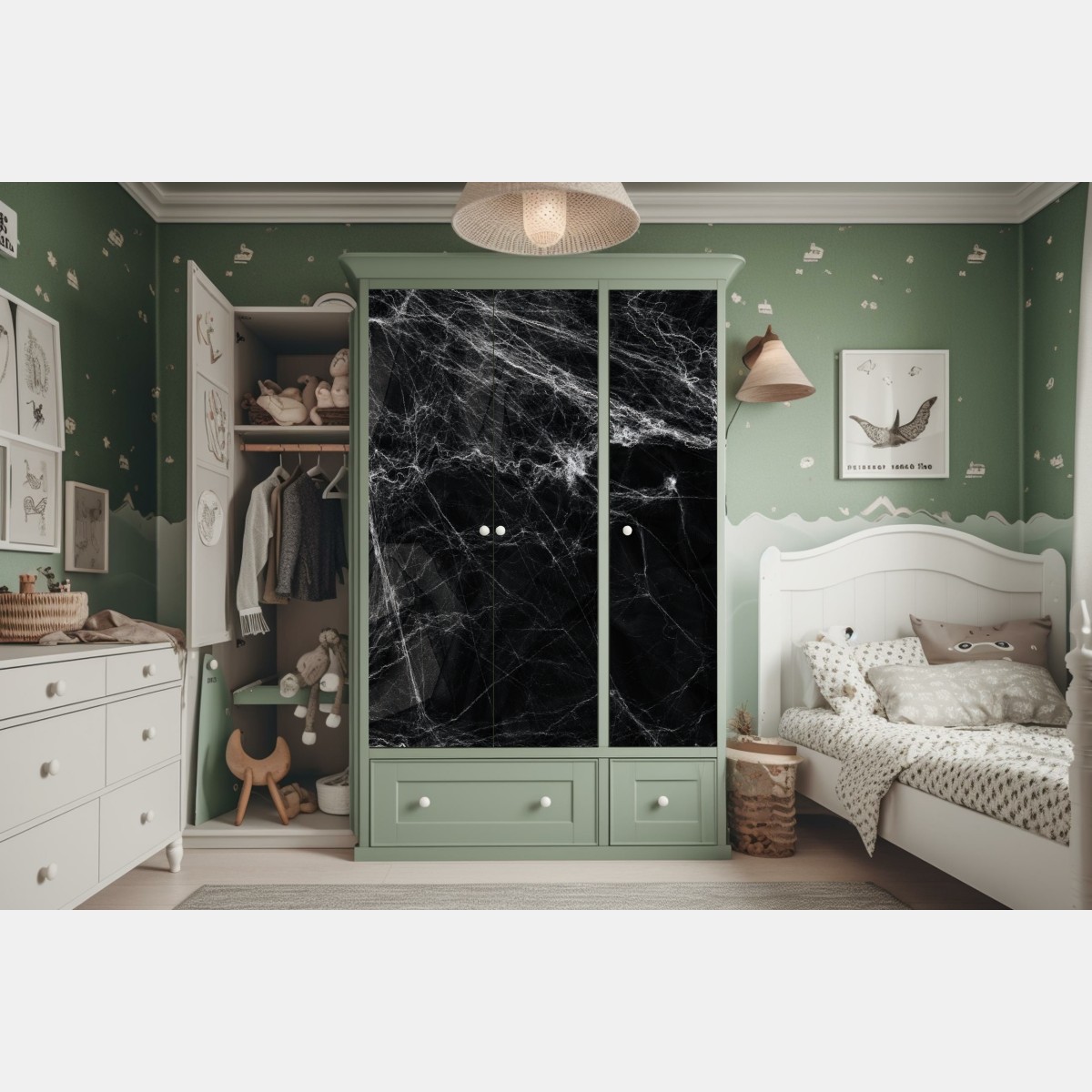 Naklejka na szafę mroczna pajęczyna na czarnym tle – Wallissimo® Naklejka na szafę mroczna pajęczyna na czarnym tle – Wallissimo®