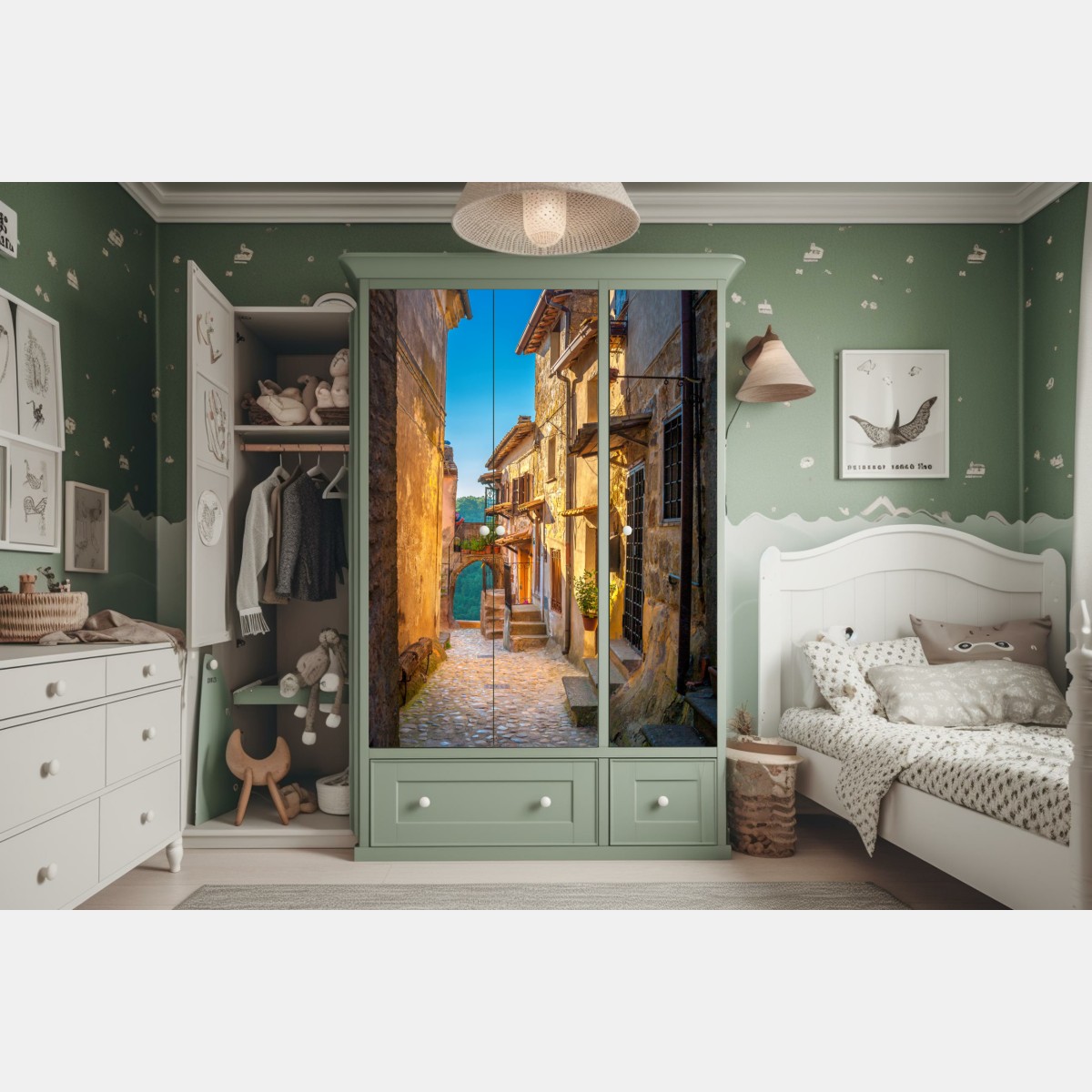 Naklejka na szafę uliczka o zachodzie słońca w Toskanii – Wallissimo® Naklejka na szafę uliczka o zachodzie słońca w Toskanii – Wallissimo®