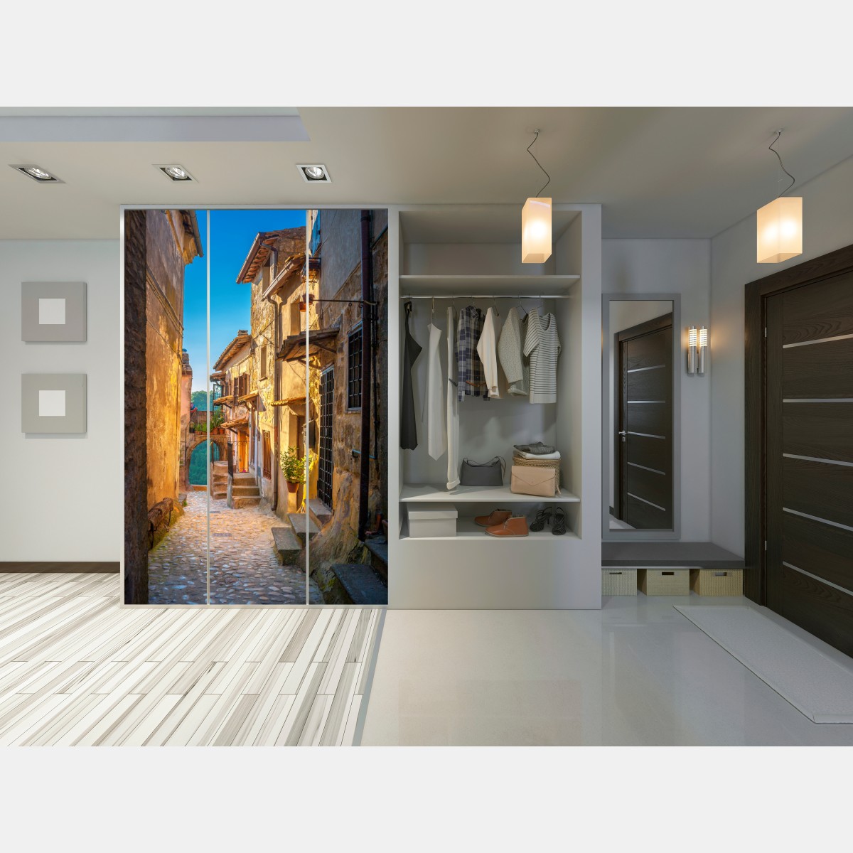 Naklejka na szafę uliczka o zachodzie słońca w Toskanii – Wallissimo® Naklejka na szafę uliczka o zachodzie słońca w Toskanii – Wallissimo®