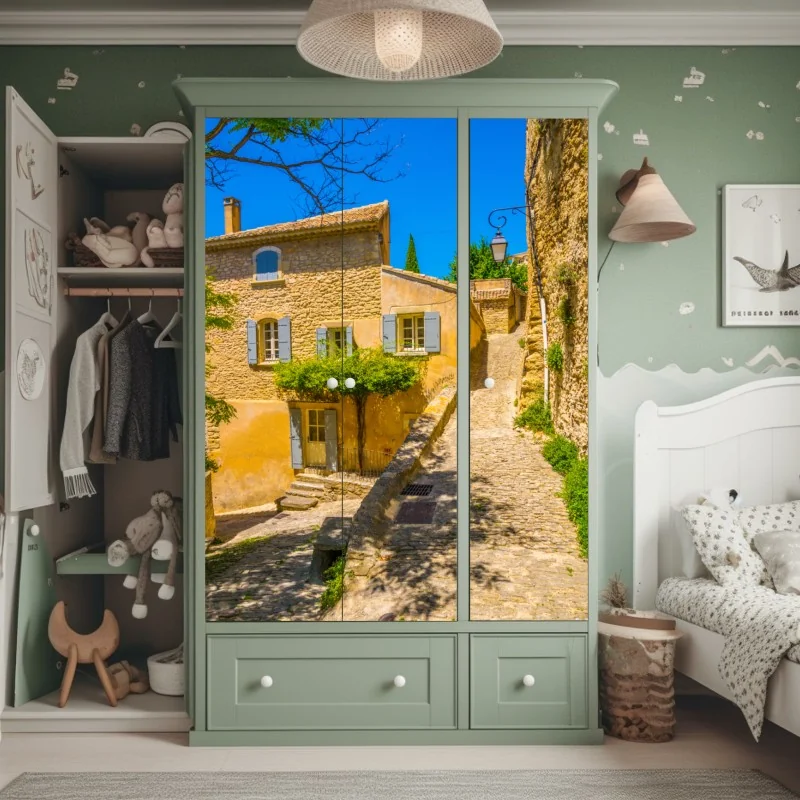 Naklejka na szafę słoneczna kamienna uliczka – Wallissimo® Naklejka na szafę słoneczna kamienna uliczka – Wallissimo®