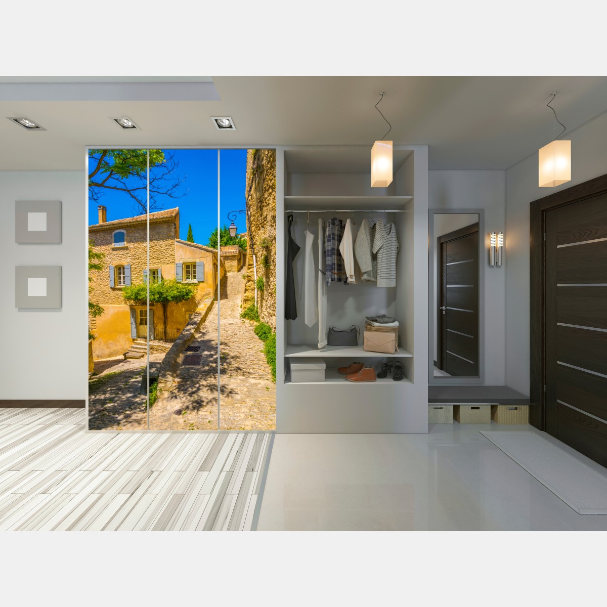 Naklejka na szafę słoneczna kamienna uliczka – Wallissimo® Naklejka na szafę słoneczna kamienna uliczka – Wallissimo®