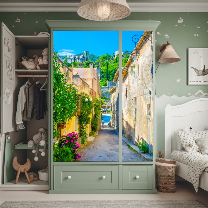 Naklejka na szafę postarzony tynk na ścianie w odcieniach szarości – Wallissimo®