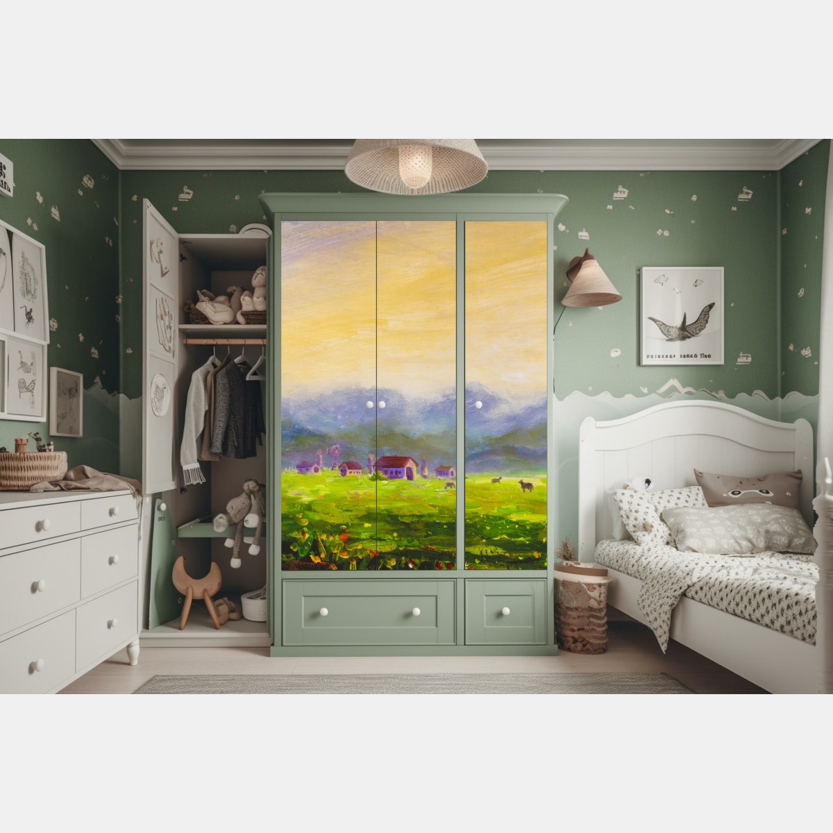 Naklejka na szafę świt nad letnią łąką – Wallissimo® Naklejka na szafę świt nad letnią łąką – Wallissimo®