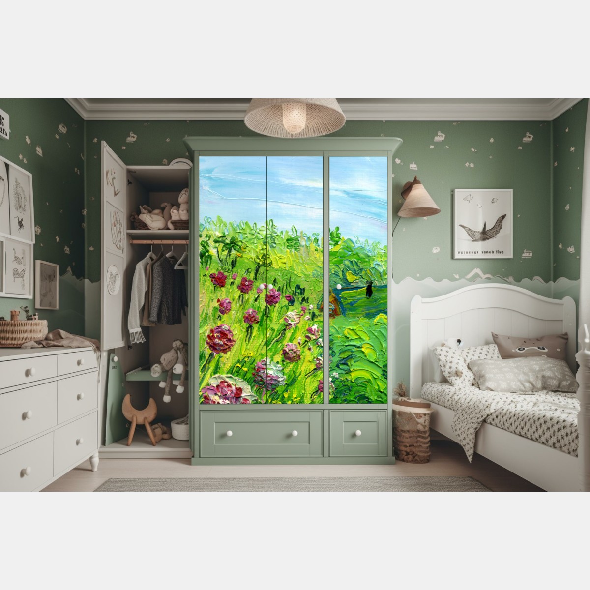 Naklejka na szafę łąka piwonii wiosenna — impasto kwiatowy obraz – Wallissimo® Naklejka na szafę łąka piwonii wiosenna — impasto kwiatowy obraz – Wallissimo®