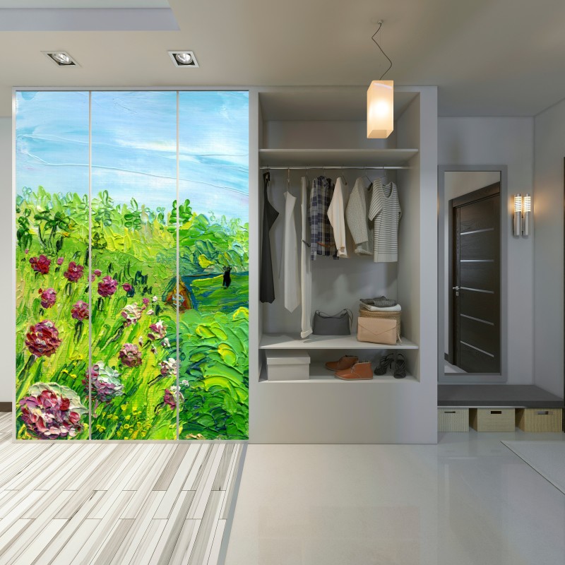 Naklejka na szafę łąka piwonii wiosenna — impasto kwiatowy obraz – Wallissimo® Naklejka na szafę łąka piwonii wiosenna — impasto kwiatowy obraz – Wallissimo®