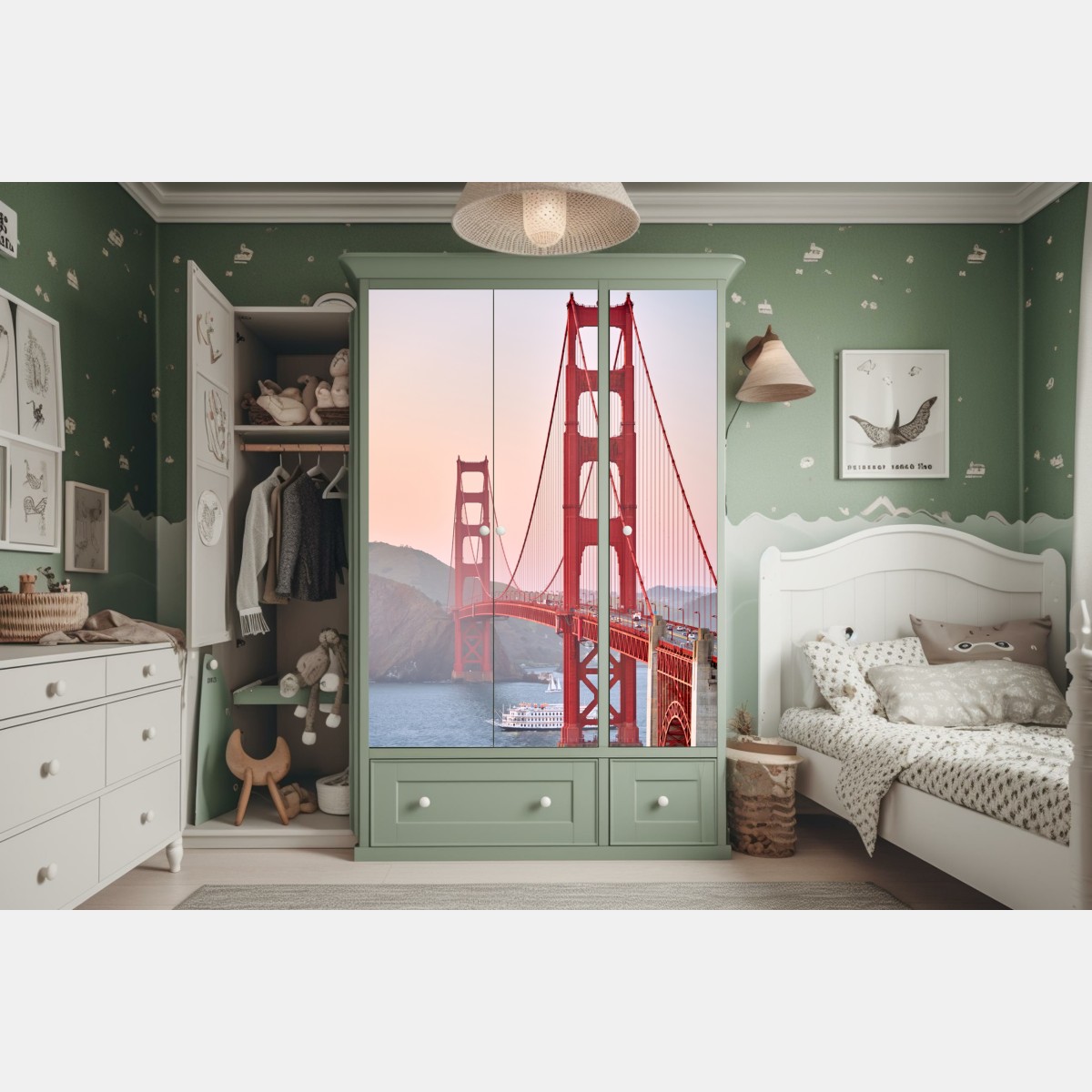 Naklejka na szafę most Golden Gate o zachodzie słońca – Wallissimo® Naklejka na szafę most Golden Gate o zachodzie słońca – Wallissimo®