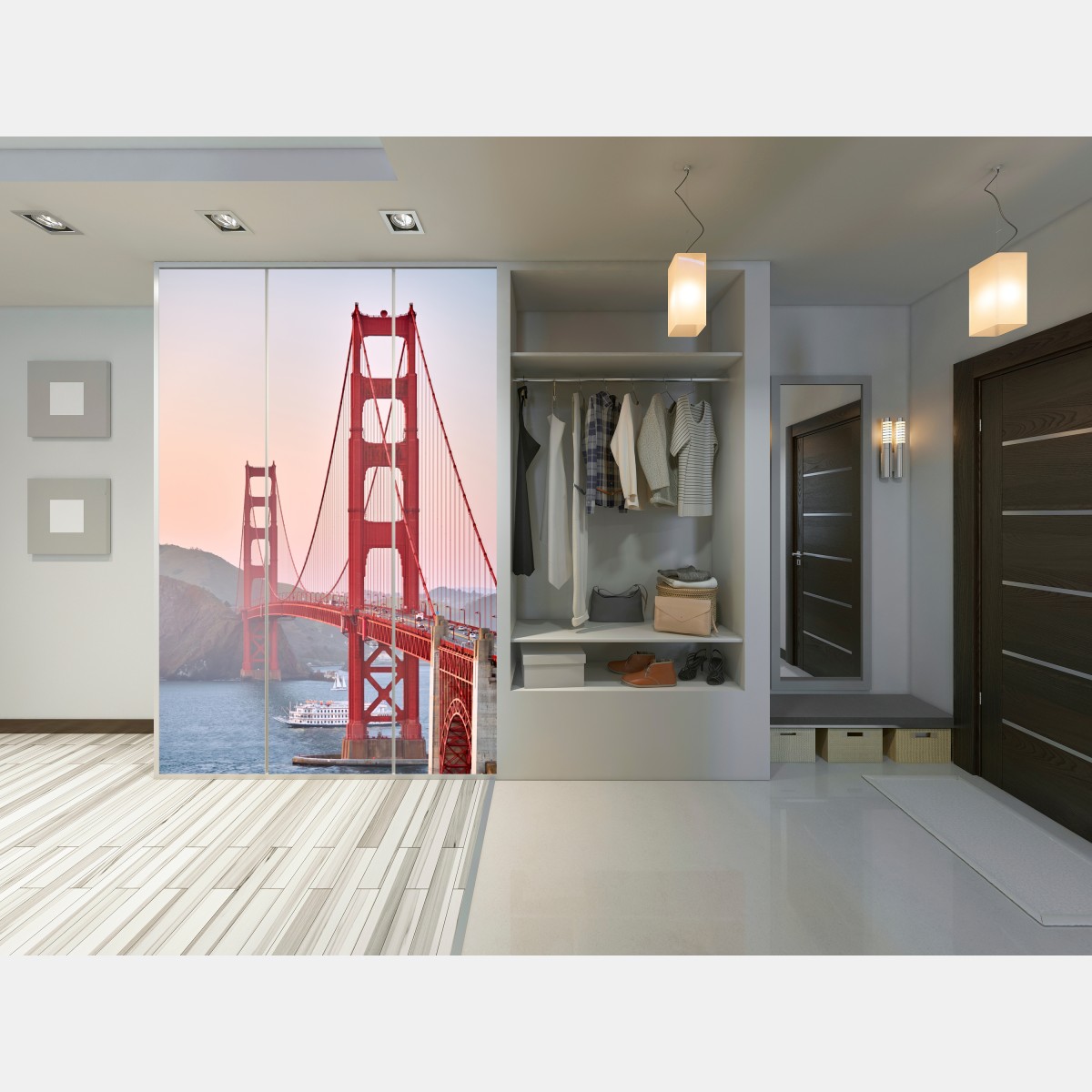 Naklejka na szafę most Golden Gate o zachodzie słońca – Wallissimo® Naklejka na szafę most Golden Gate o zachodzie słońca – Wallissimo®