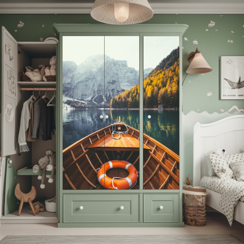 Naklejka na szafę spokojne drewniane molo o zachodzie słońca – Wallissimo®