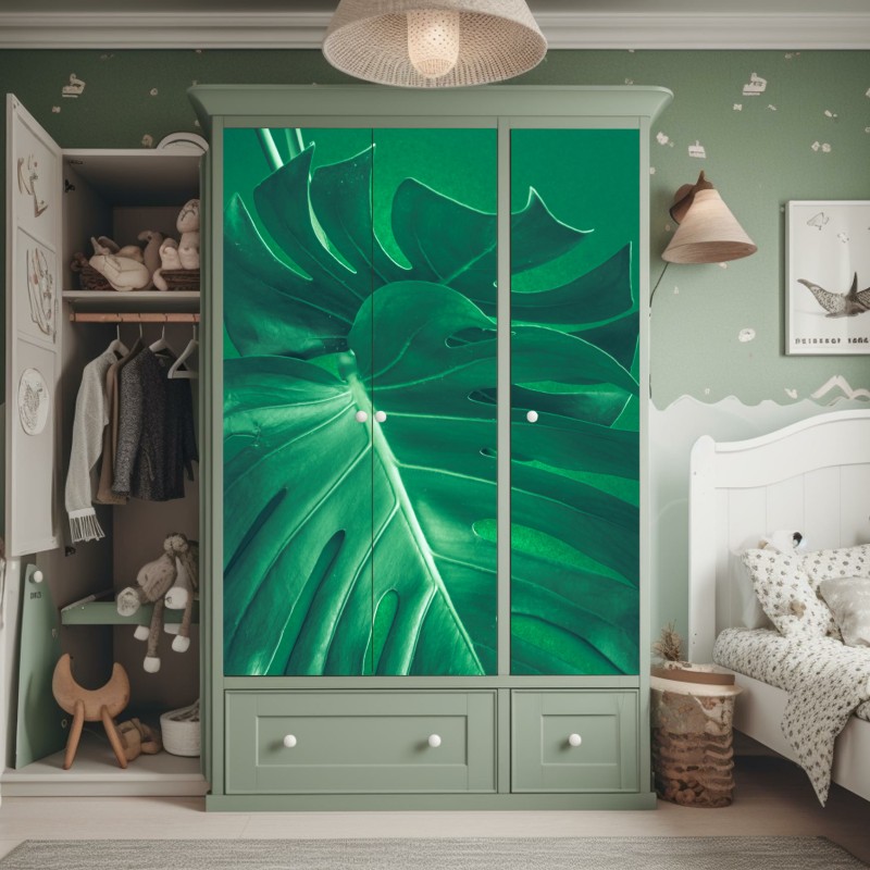 Naklejka na szafę pastelowy wzór liści na ścianę – Wallissimo®