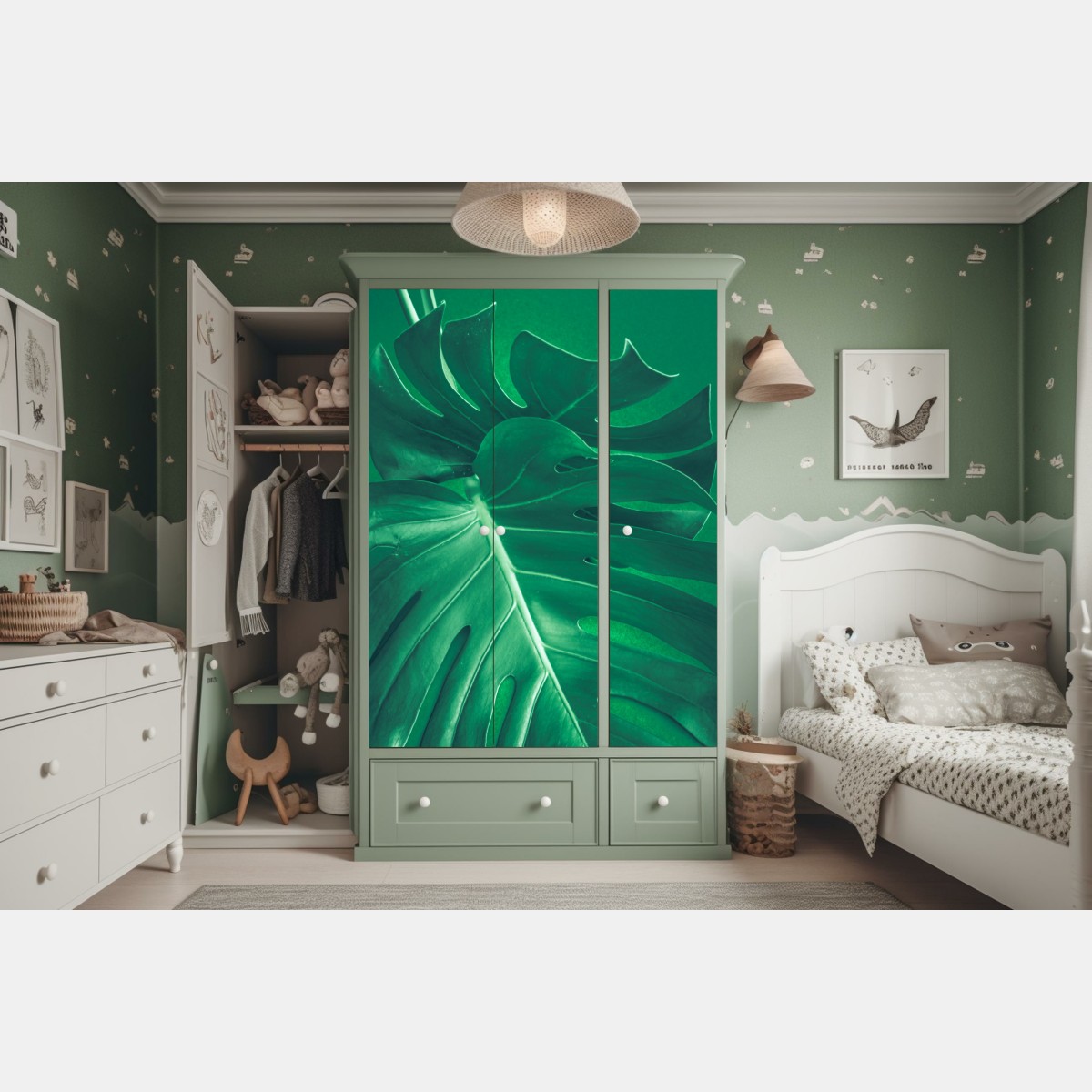 Naklejka na szafę bujny liść monstery zbliżenie – Wallissimo® Naklejka na szafę bujny liść monstery zbliżenie – Wallissimo®