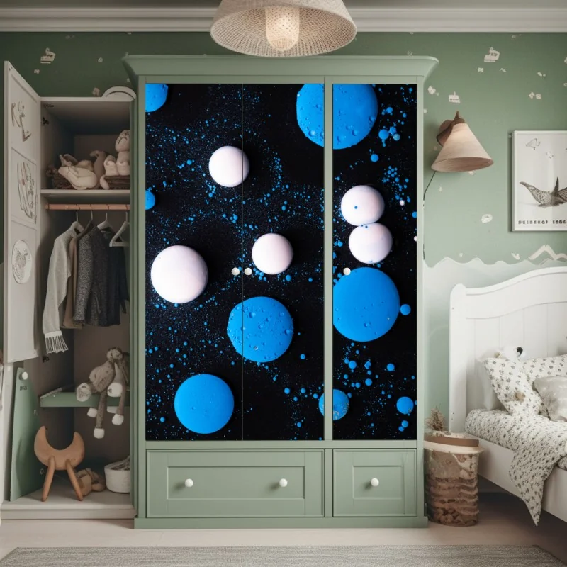 Naklejka na szafę niebieski marmurowy wzór płynnej farby – Wallissimo® Naklejka na szafę niebieski marmurowy wzór płynnej farby – Wallissimo®