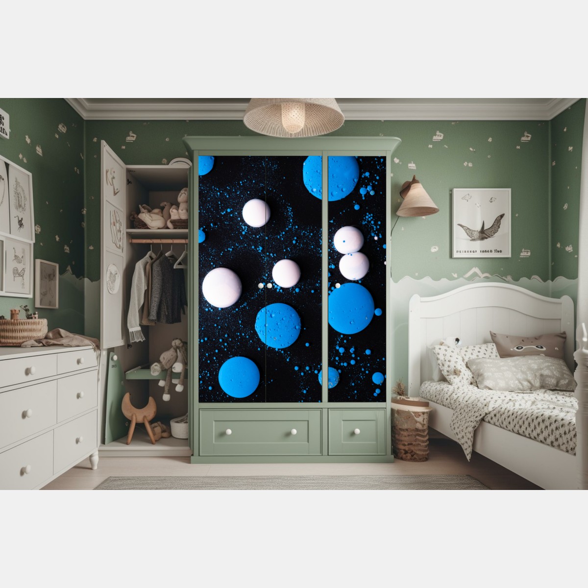 Naklejka na szafę niebieski marmurowy wzór płynnej farby – Wallissimo® Naklejka na szafę niebieski marmurowy wzór płynnej farby – Wallissimo®