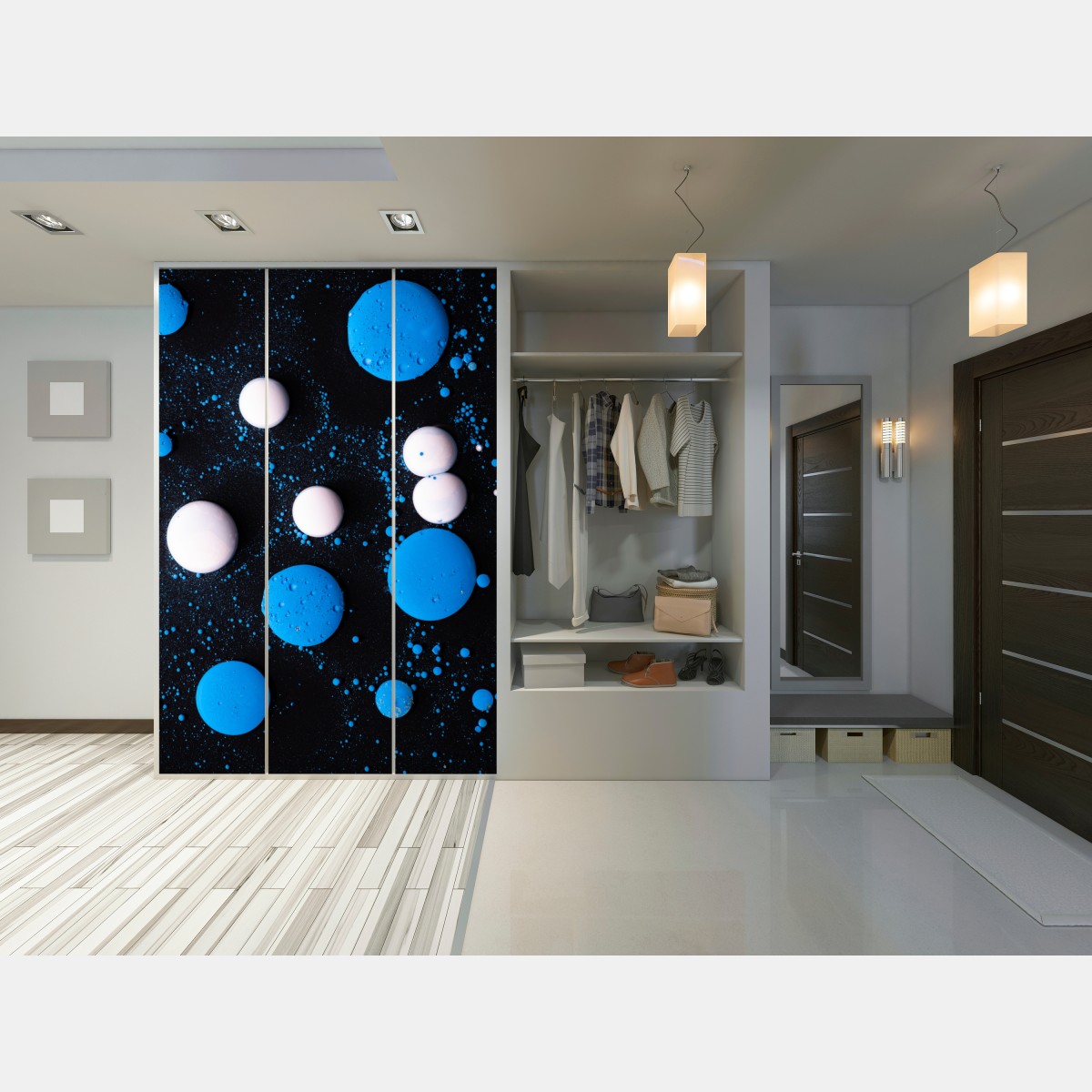 Naklejka na szafę niebieski marmurowy wzór płynnej farby – Wallissimo® Naklejka na szafę niebieski marmurowy wzór płynnej farby – Wallissimo®