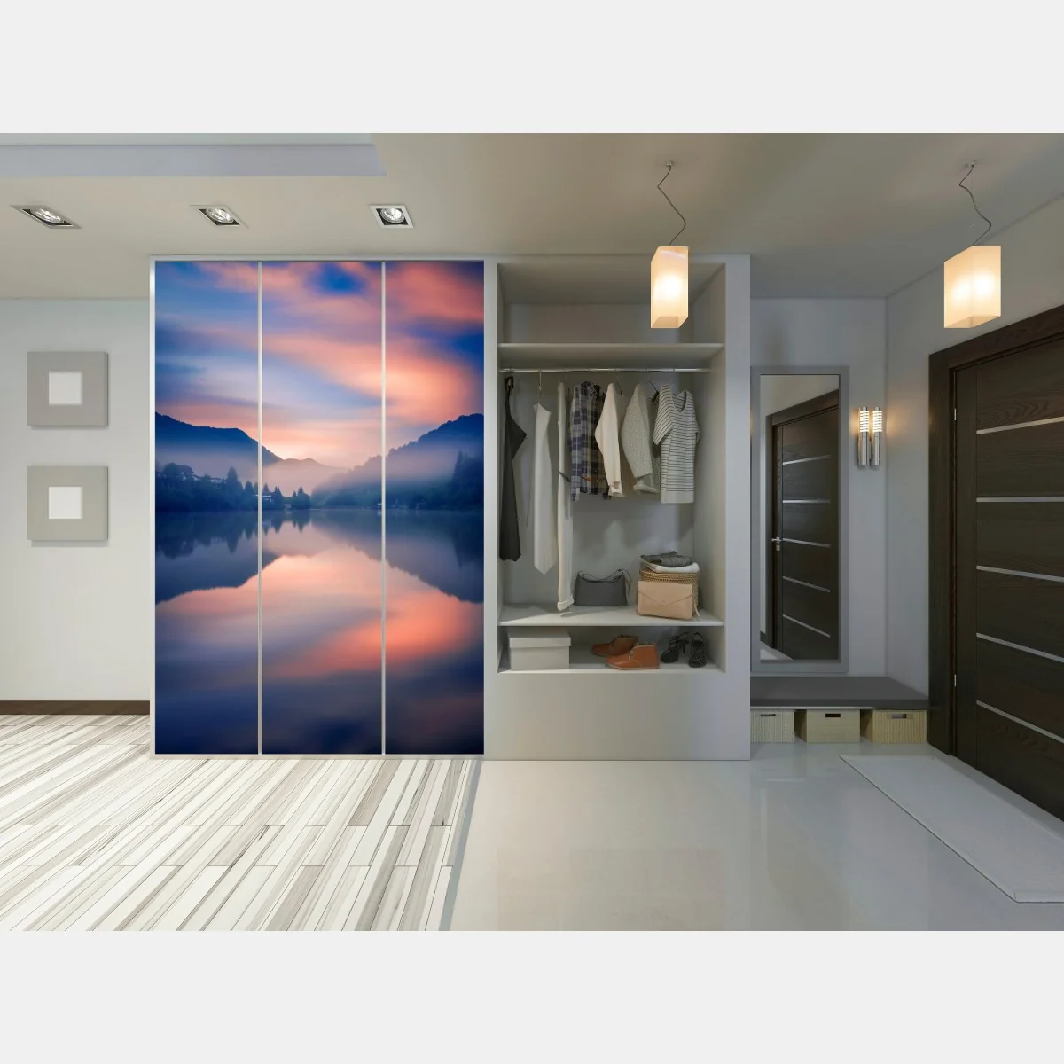 Naklejka na szafę mglisty górski poranek nad jeziorem – Wallissimo® Naklejka na szafę mglisty górski poranek nad jeziorem – Wallissimo®