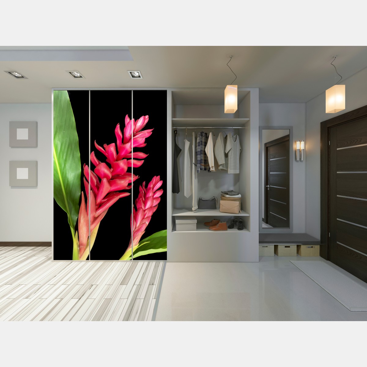 Naklejka na szafę żywy kwiat ognia na czarnym tle – Wallissimo® Naklejka na szafę żywy kwiat ognia na czarnym tle – Wallissimo®