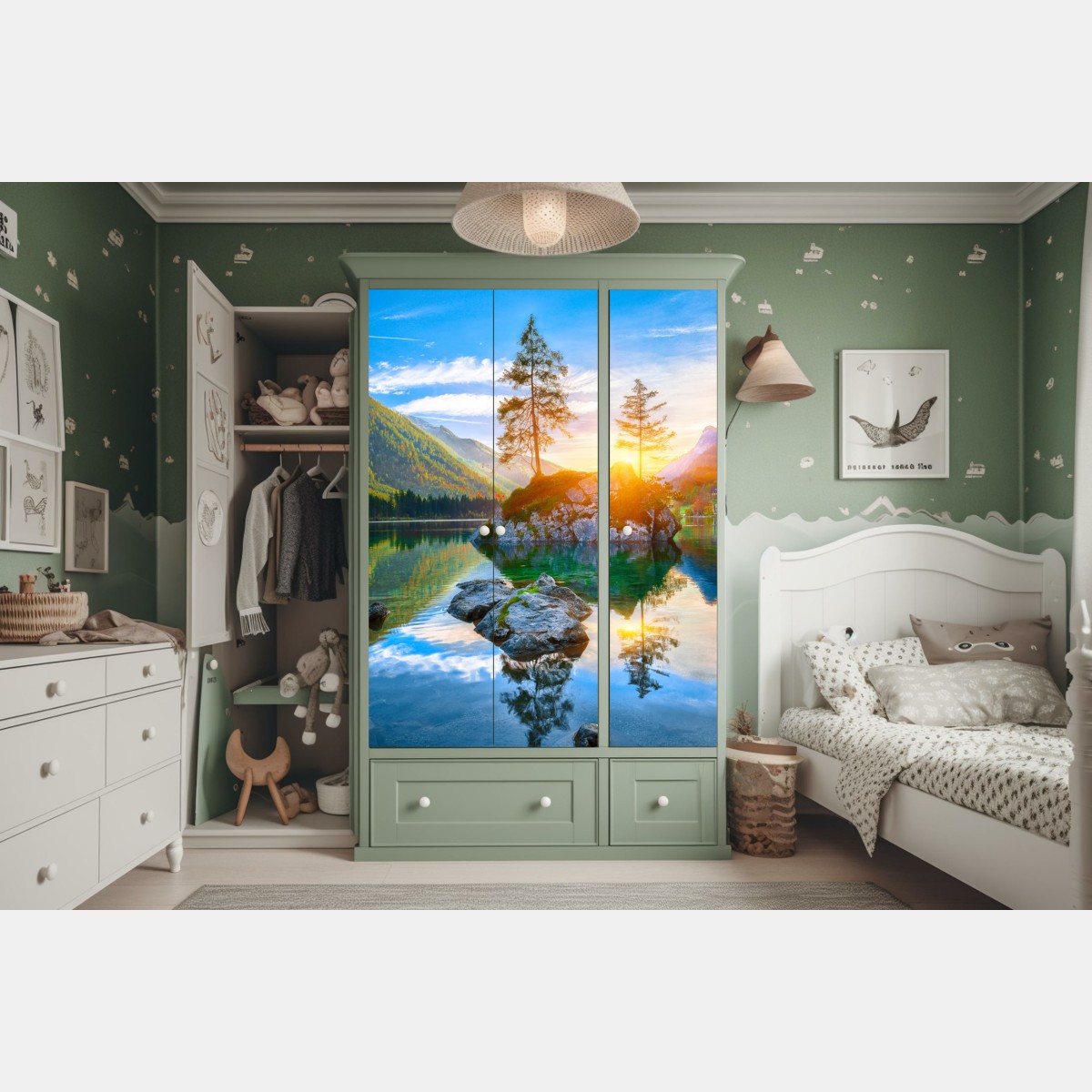 Naklejka na szafę zachód słońca nad Hintersee – Wallissimo® Naklejka na szafę zachód słońca nad Hintersee – Wallissimo®