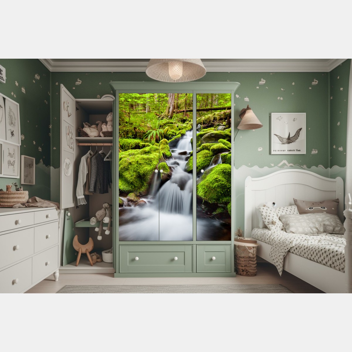 Naklejka na szafę mechowy strumień przy Sol Duc Falls – Wallissimo® Naklejka na szafę mechowy strumień przy Sol Duc Falls – Wallissimo®