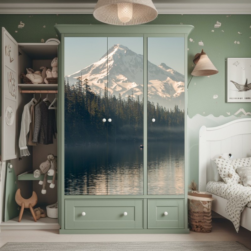 Naklejka na szafę turkusowo-musztardowy botaniczny wzór – Wallissimo®