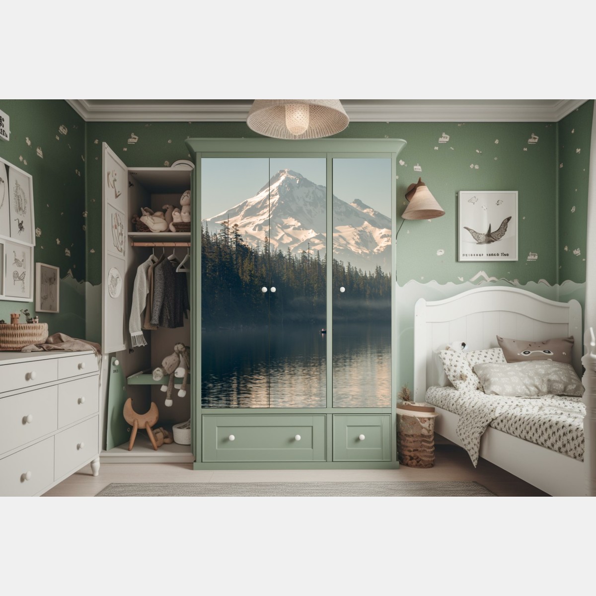 Naklejka na szafę śnieżna góra nad spokojnym jeziorem – Wallissimo® Naklejka na szafę śnieżna góra nad spokojnym jeziorem – Wallissimo®