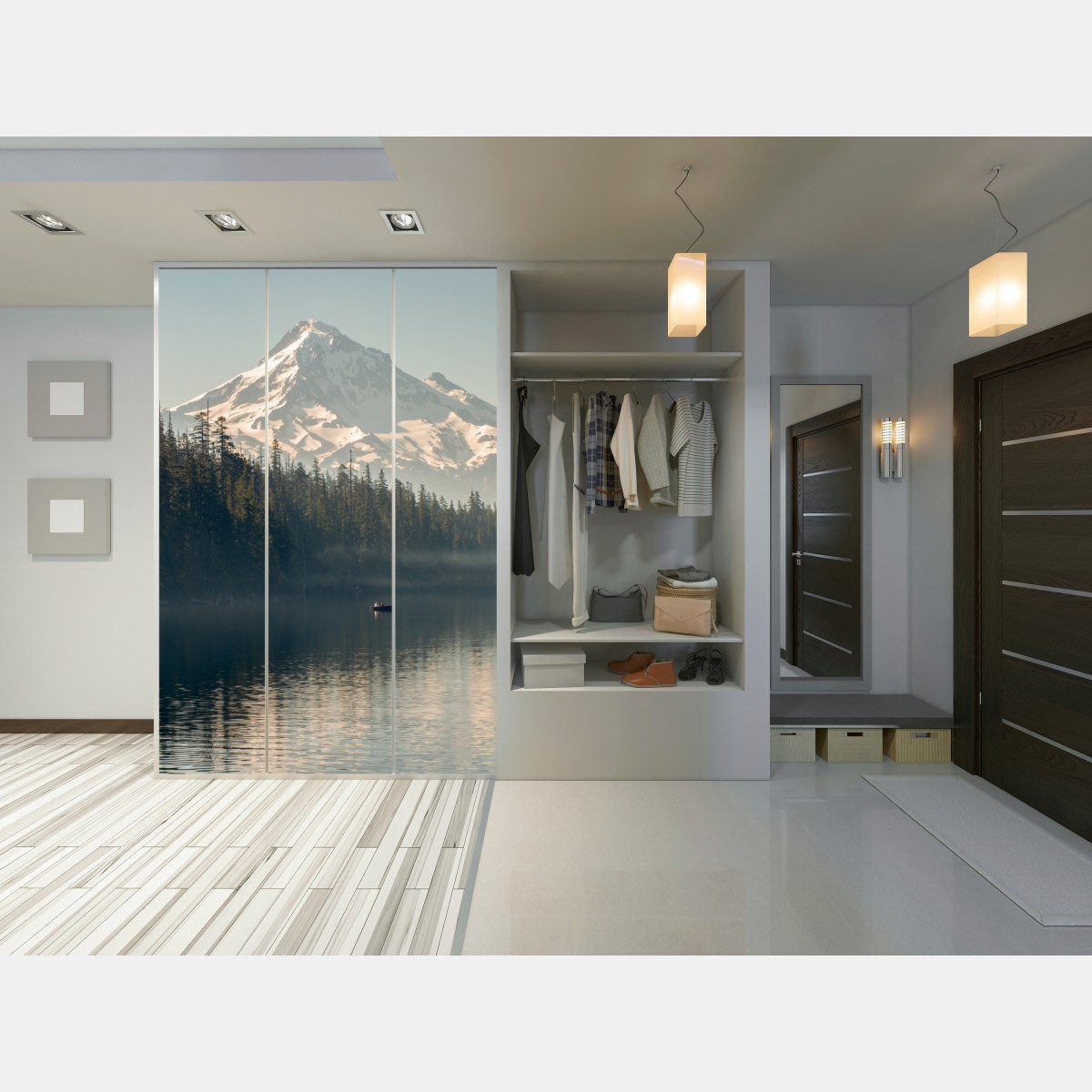 Naklejka na szafę śnieżna góra nad spokojnym jeziorem – Wallissimo® Naklejka na szafę śnieżna góra nad spokojnym jeziorem – Wallissimo®